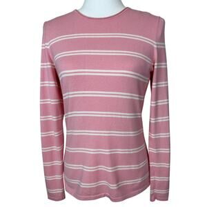 J. Mclaughlin Woman's Long Sleeve Crew Neck Shirt Sweater Pink/White Size S